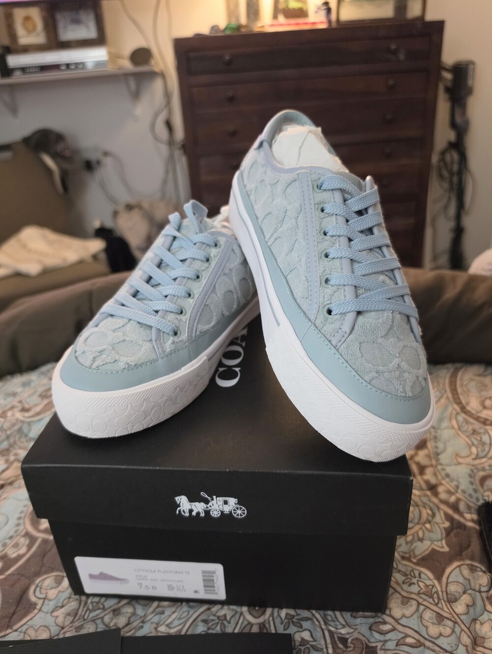 Coach Women's Light Blue Signature Lace-Up Sneakers - Picture 2 of 9